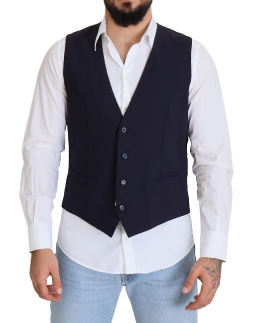 Dolce & Gabbana Blue Wool Vest Classic Fit for men