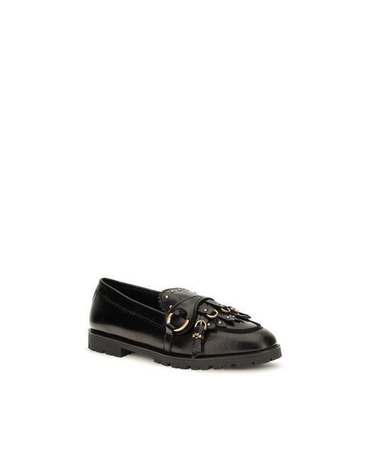 Pinko Black Calf Leather Bos Taurus Slip-On Loafers