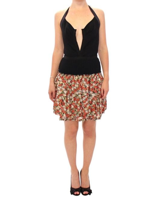 Dolce & Gabbana Black Floral Bubble Halterneck Dress