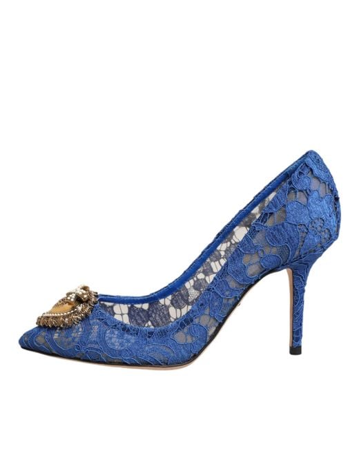 Dolce & Gabbana Blue Taormina Lace Devotion Pumps Shoes \