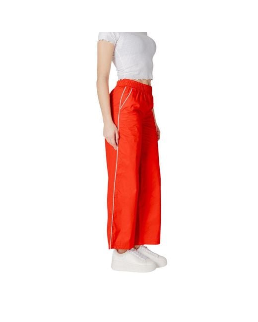 ONLY Red Multicolor Cotton Casual Pants