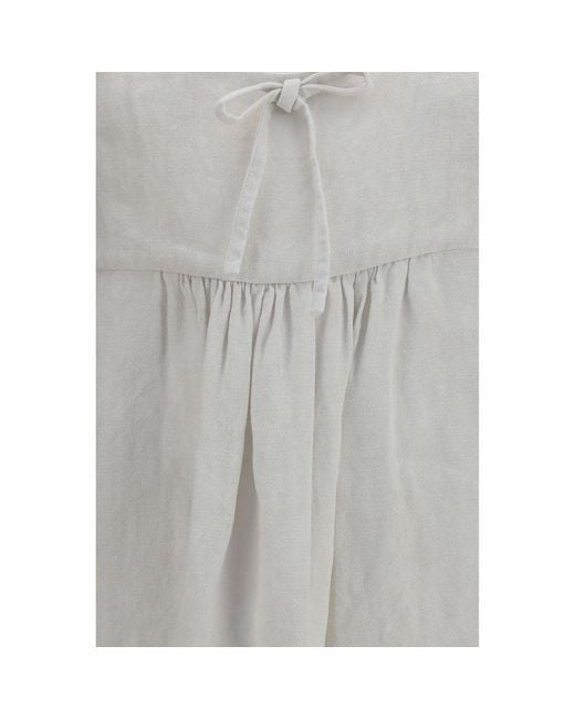 Miu Miu Gray White Linen Casual Dress