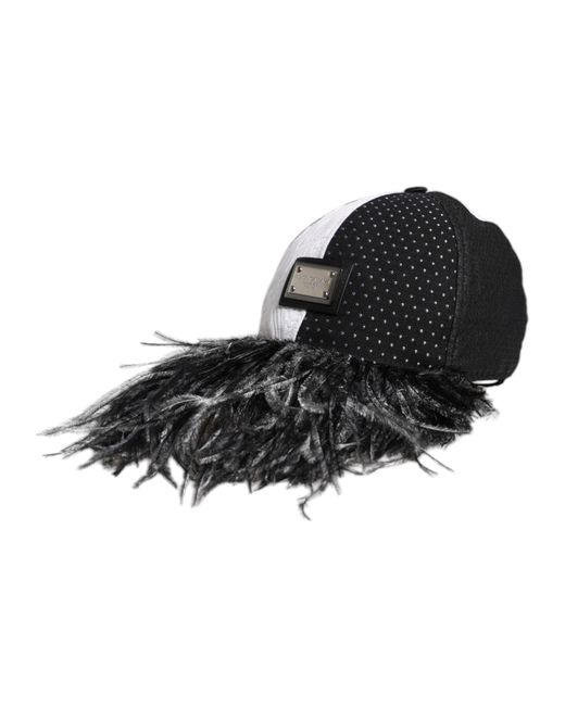 Dolce & Gabbana White Black Polka Dot Feathers Baseball Cap for men