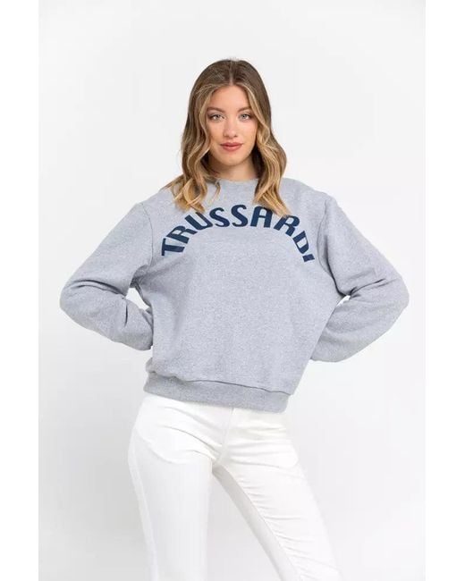 Trussardi White E Melange Grey Print Blue Sweater