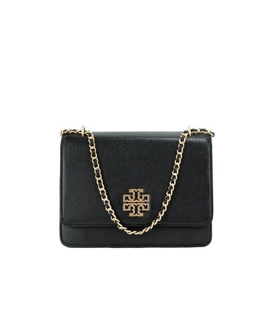 Tory Burch Britten Medium Black Leather Chain Adjustable Shoulder Bag