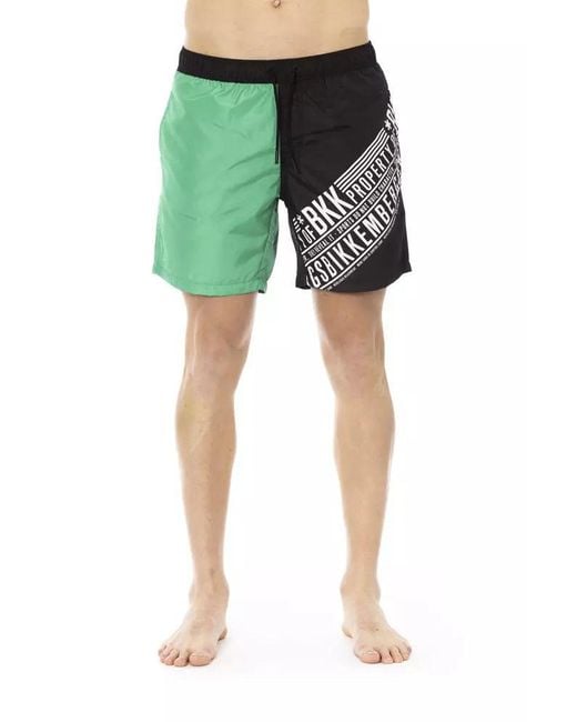 Bikkembergs Green Elegant Swim Shorts With Side Print for men