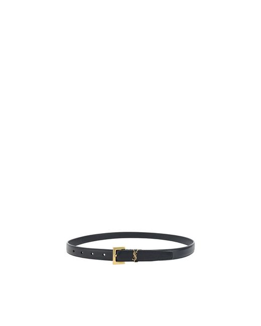 Saint Laurent Blue Black Calf Leather Bos Taurus Thin Belt
