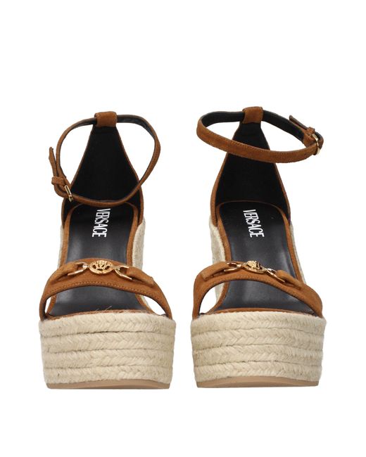 Versace Brown Leather Wedge Sandals