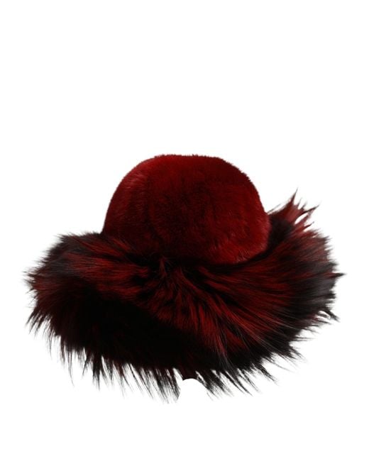 Dolce & Gabbana Black Red Fox Mink Fur S Bucket Capello Hat