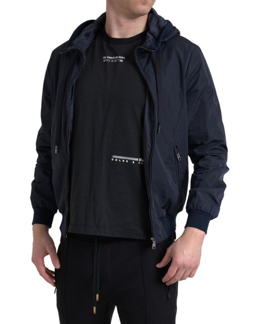 Dolce & Gabbana Blue Hooded Logo Full Zip Sweater for men