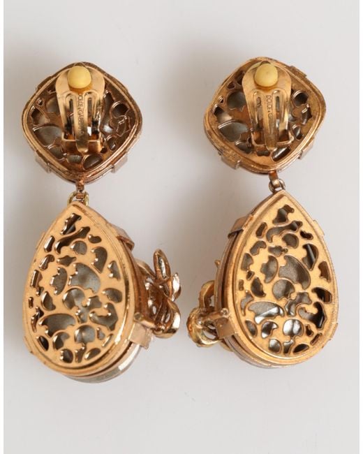 Dolce & Gabbana Metallic Gold Crystal Drop Clip