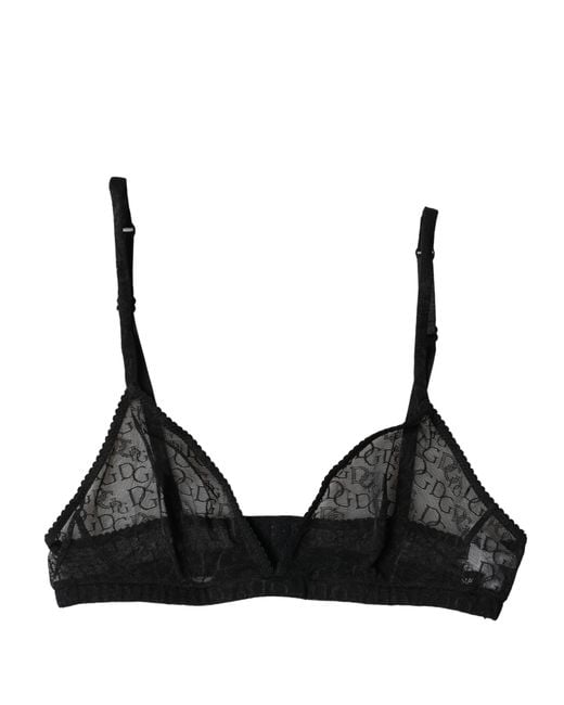 Dolce & Gabbana Black Logo Mania Sheer Soft Cup Bra Underwear Elastane Nylon Clothing