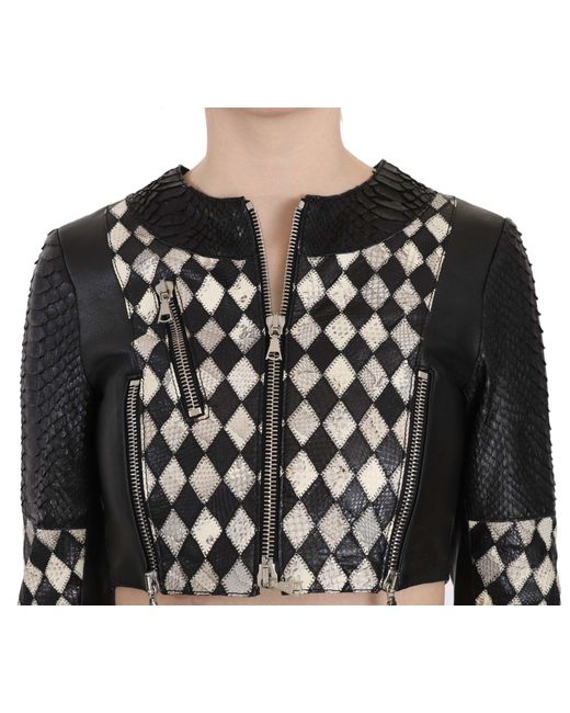 John Richmond Black Leather Short Cropped Biker Jacket Multicolor Tsh3270