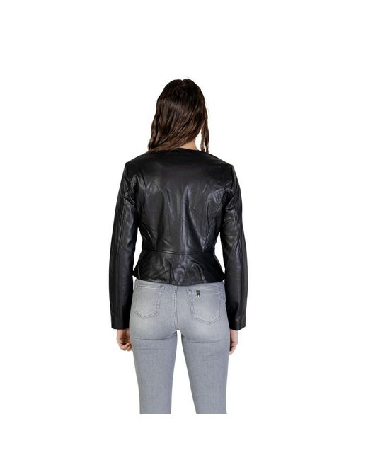 Jacqueline De Yong Black Polyester Leather Jacket