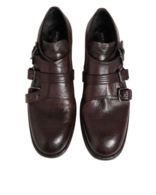 Dolce & Gabbana Brown Leather Monk Strap Formal Derby Shoes for men
