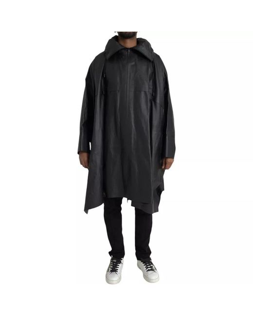 Bottega Veneta Black Leather Hooded Trenchcoat Jacket for men