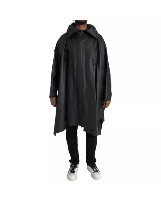 Bottega Veneta Black Leather Hooded Trenchcoat Jacket for men