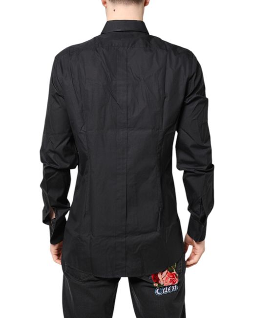 Dolce & Gabbana Black Floral Gold Cotton Dress Formal Shirt for men