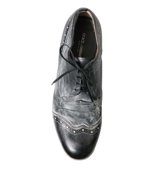 Dolce & Gabbana Multicolor Black Leather Lace Up Formal Derby Dress Shoes for men