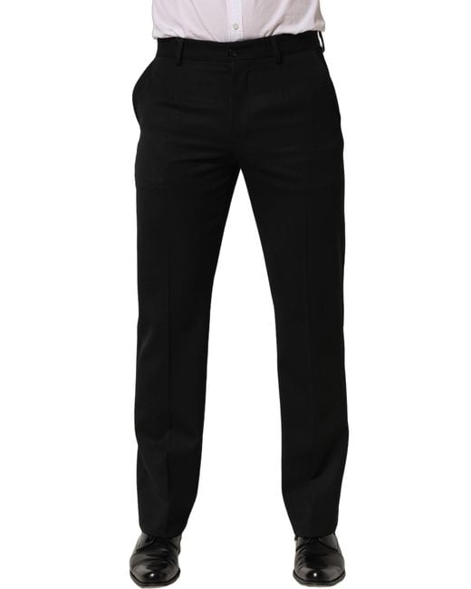 Dolce & Gabbana Black Wool Tapered Men Dress Trouser Pants for men