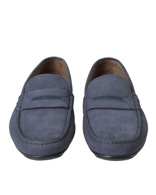 Dolce & Gabbana Blue Calf Leather Slip On Moccasin Shoes for men