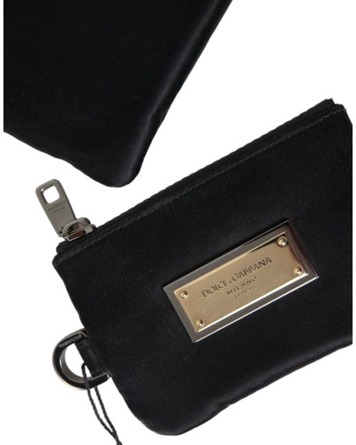 Dolce & Gabbana Black Nylon Logo Plaque Keyring Pouch Clutch Bag