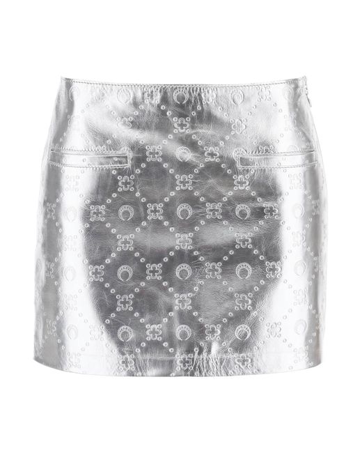 MARINE SERRE Gray Moonogram Mini Skirt In Laminated Leather