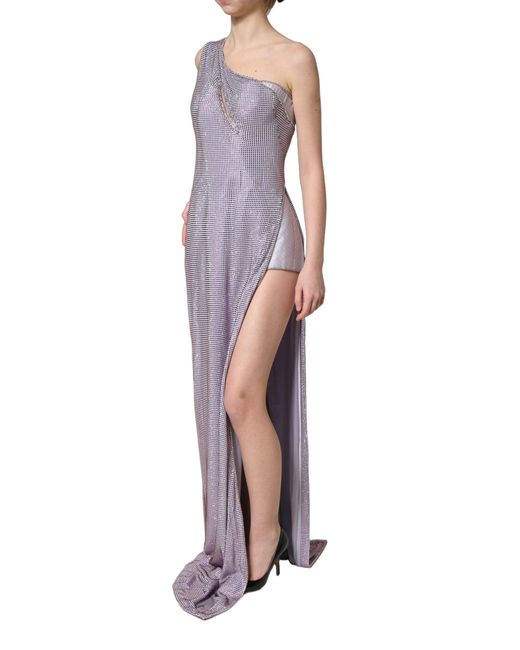 Dolce & Gabbana Purple Crystal Oneshoulder EveningGown Dress