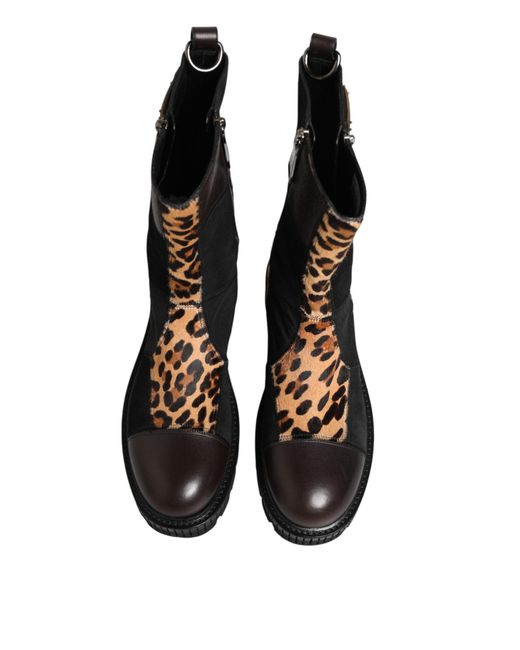 Dolce & Gabbana Black Multicolor Leopard Mid Calf Boots Shoes for men