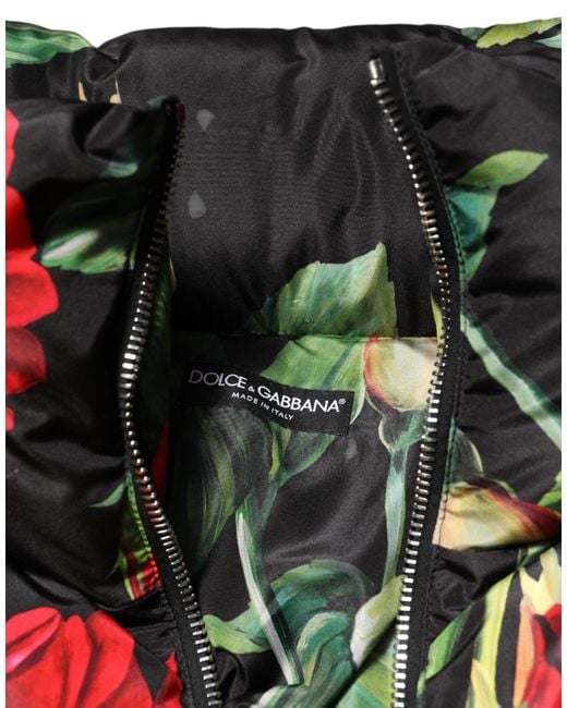 Dolce & Gabbana Black Multicolor Floral Puffer Coat Full Zip Jacket
