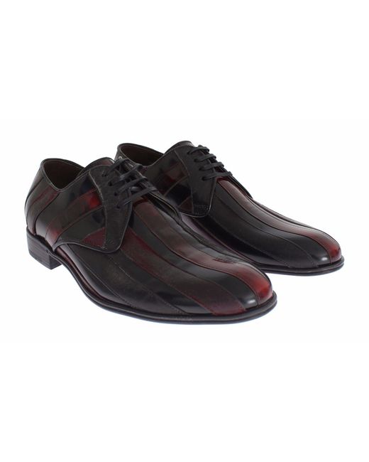 Dolce & Gabbana Black Elegant Bordeaux Striped Leather Dress Shoes for men