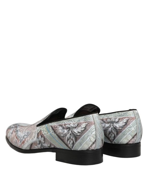 Dolce & Gabbana White Multicolor Velvet Baroque Dress Loafers Shoes for men