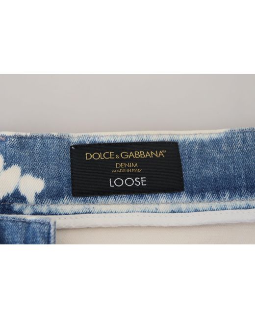 Dolce & Gabbana Blue Elegant Loose Fit Denim Pants With Unique Print for men