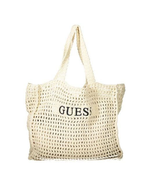 Guess Metallic Beige Cotton Handbag