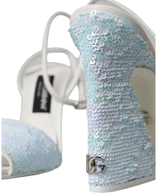 Dolce & Gabbana Blue Light Sequin Ankle Strap Sandals Shoes