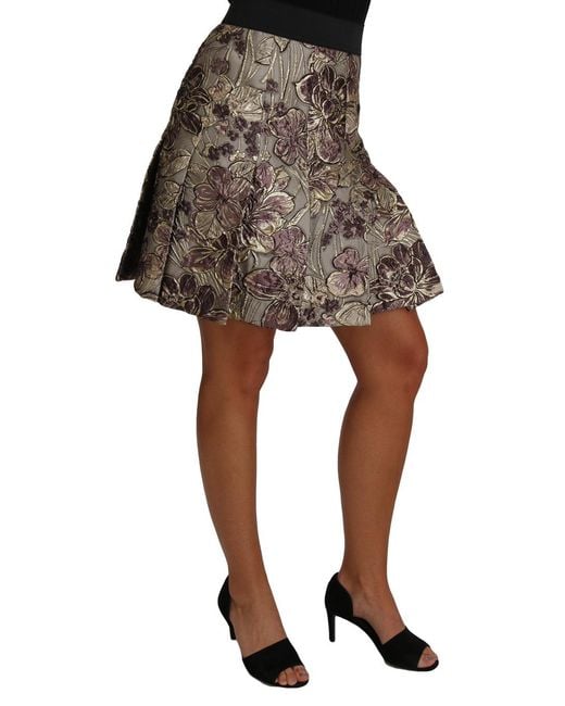 Dolce & Gabbana Brown A-line Mini Floral Print Jaquard Skirt