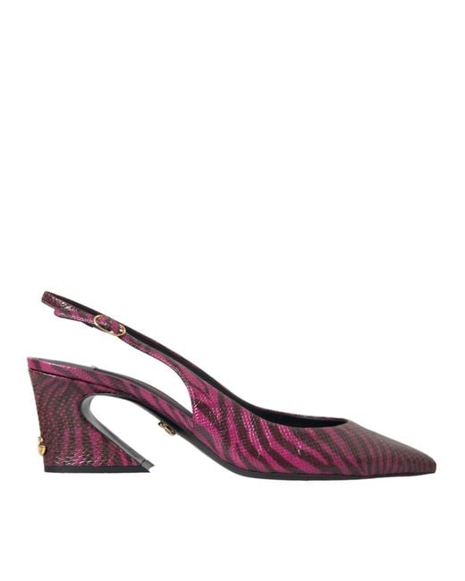 Dolce & Gabbana Purple Zebra Leather Heels Slingbacks Shoes