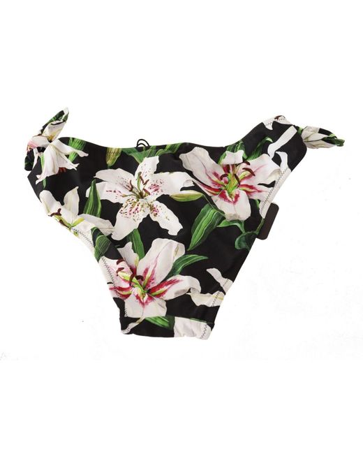 Dolce & Gabbana Black Elegant Lily-Print Bikini Bottom