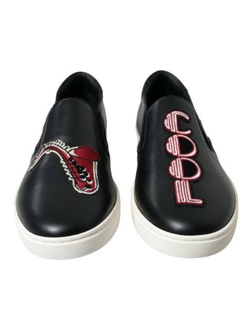 Dolce & Gabbana Black Patch Embellished Slip On Sneakers Shoes for men