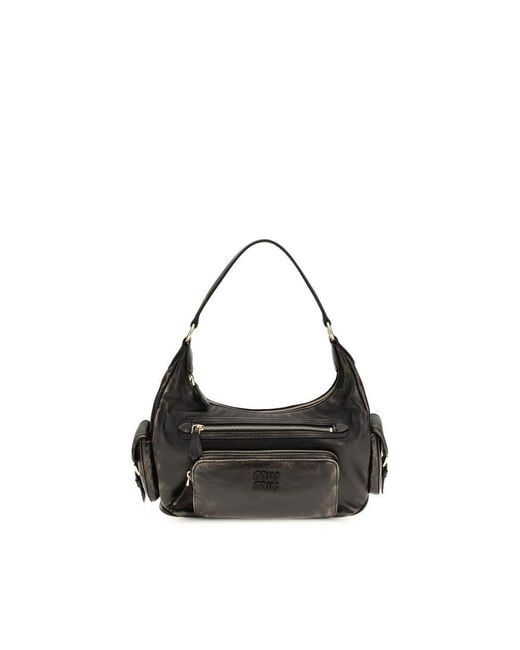 Miu Miu Black Brown Calf Leather Bos Taurus Shoulder Bag