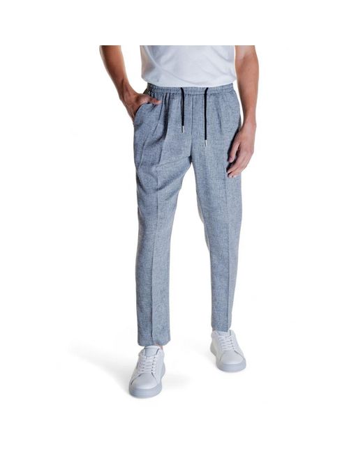 Antony Morato Blue Black Linen Casual Pants for men