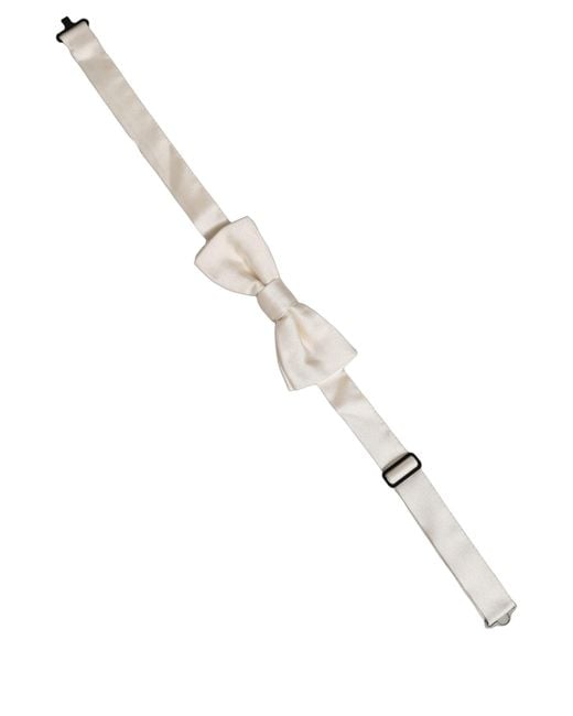 Dolce & Gabbana Natural Men Off White 100% Silk Adjustable Neck Papillon Bow Tie for men