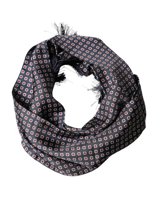 Dolce & Gabbana Gray Patterned Fringes Neck Foulard Scarf for men
