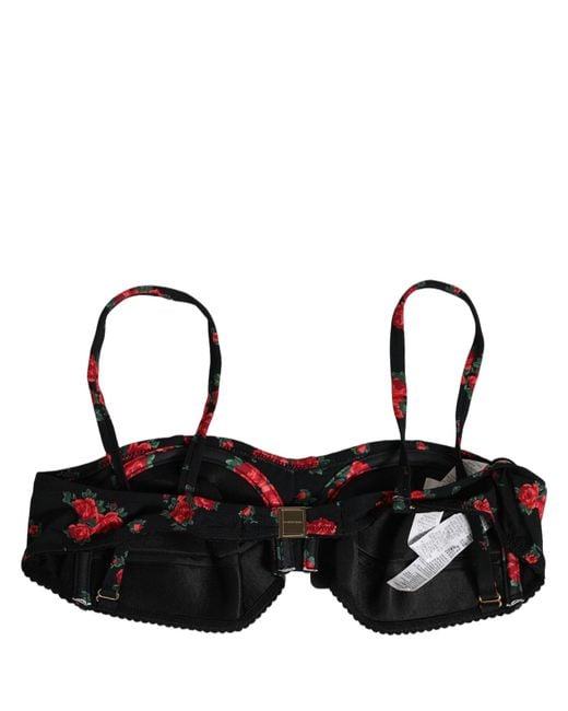 Dolce & Gabbana Multicolor Black Floral Print Underwire Beachwear Bikini Top