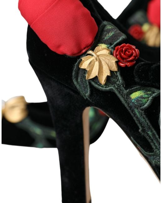 Dolce & Gabbana Multicolor Roses Crystal Brooch Mary Jane Shoes
