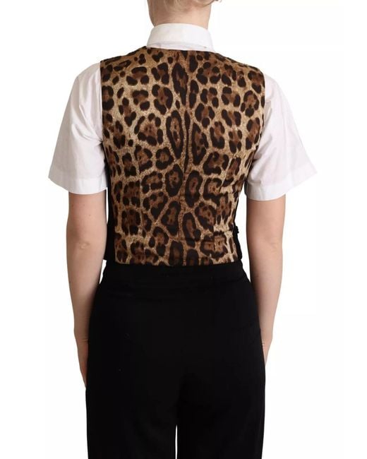 Dolce & Gabbana Black Leopard Print Waistcoat Vest