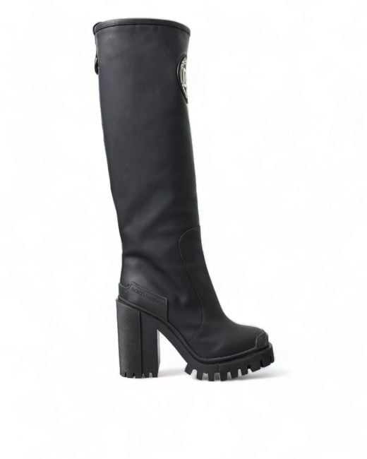 Dolce & Gabbana Black Rubber Leather High Boots Shoes