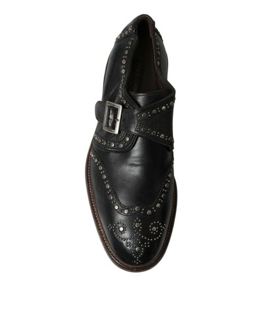 Dolce & Gabbana Black Leather Monk Strap Studded Dress Shoes for men