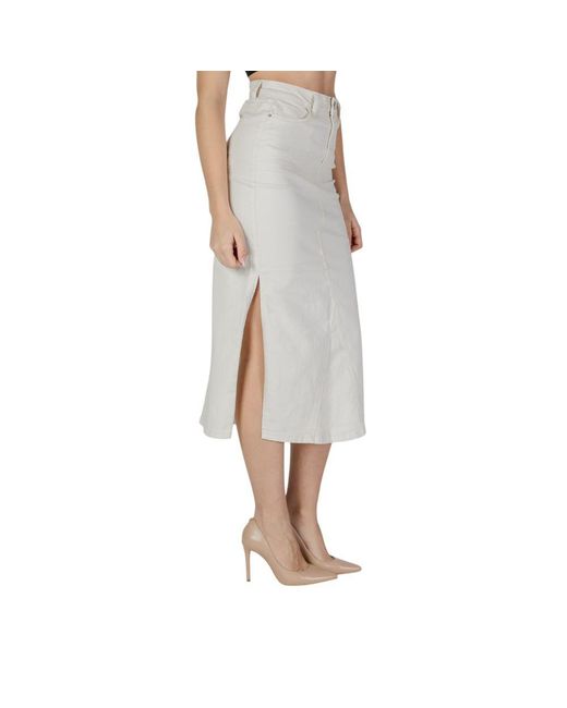 VILA CLOTHES Gray Cream Cotton Long Skirt