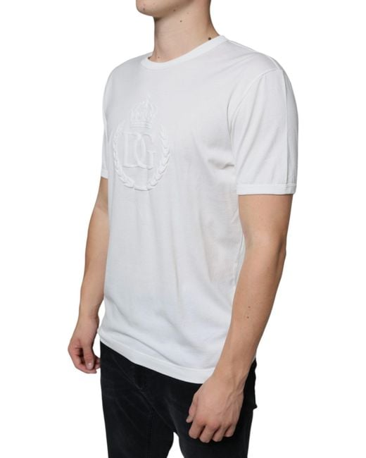 Dolce & Gabbana White Logo Embossed Cotton Crewneck T-Shirt for men